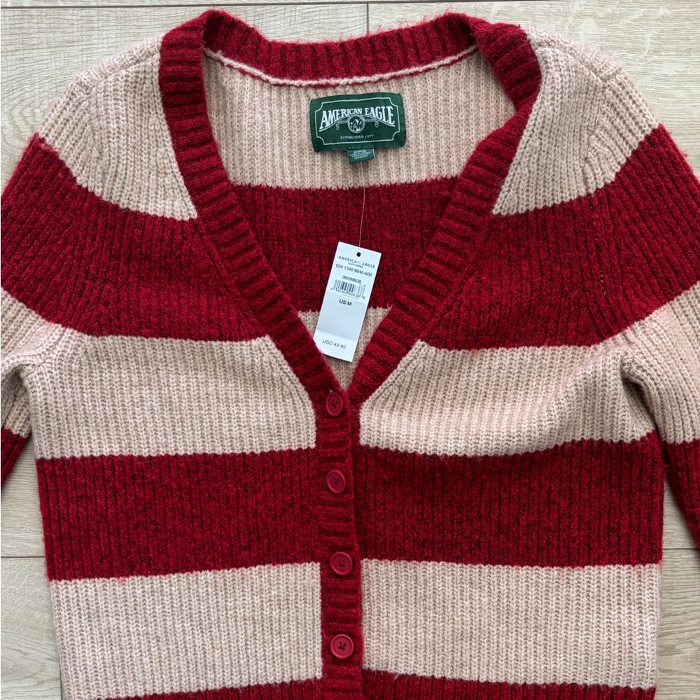 NWT American Eagle Cardigan Preppy Striped Chunky Americana Sweater Elena Bella